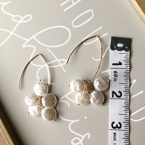 Cluster Freshwater Pearl Drop Gold Earrings - Picture 3 of 6